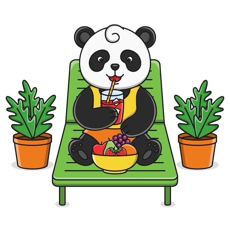 Vector panda de dibujos animados lindo beber jugo de fruta