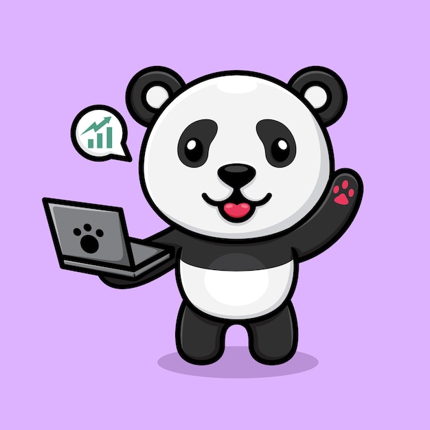 panda de dibujos animados que lleva una computadora portátil