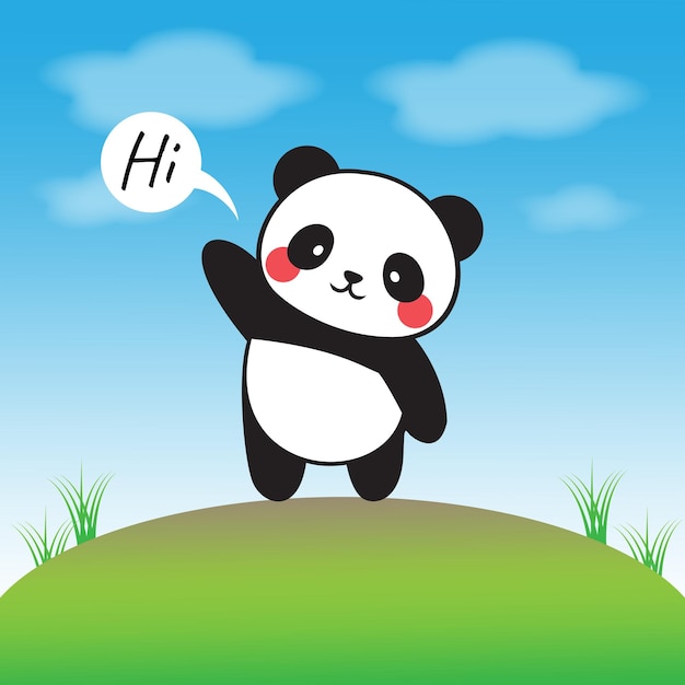 Panda diciendo hola ilustración