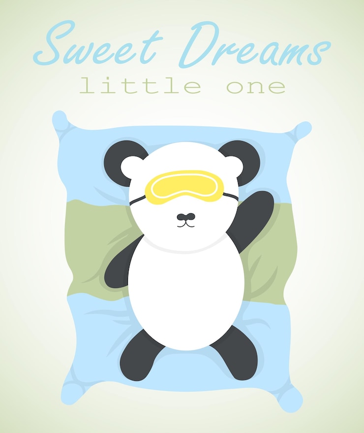 Vector panda durmiendo póster estampado bebé animal oso personaje dulces sueños pequeño diseño