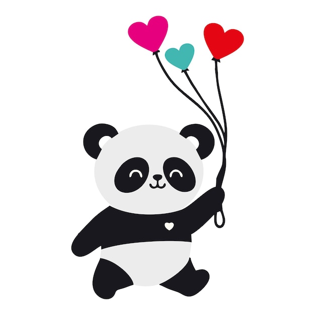 Un panda encantador que lleva con alegría cuerdas de globos de amor sincero