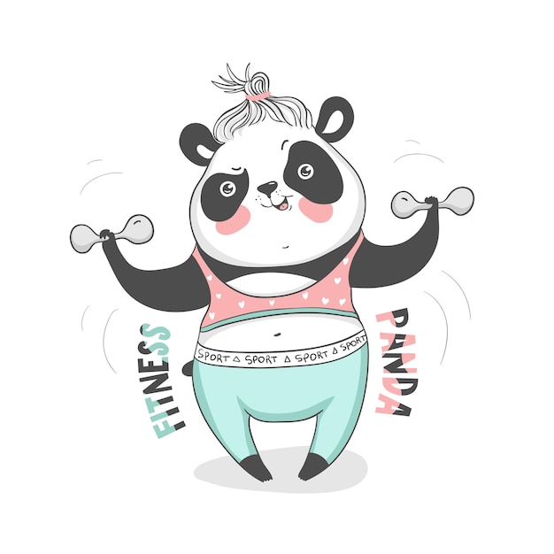 Vector panda de fitness en ropa deportiva, diseño para tu camiseta, cartel, taza, bolso y otro vector eps 10.