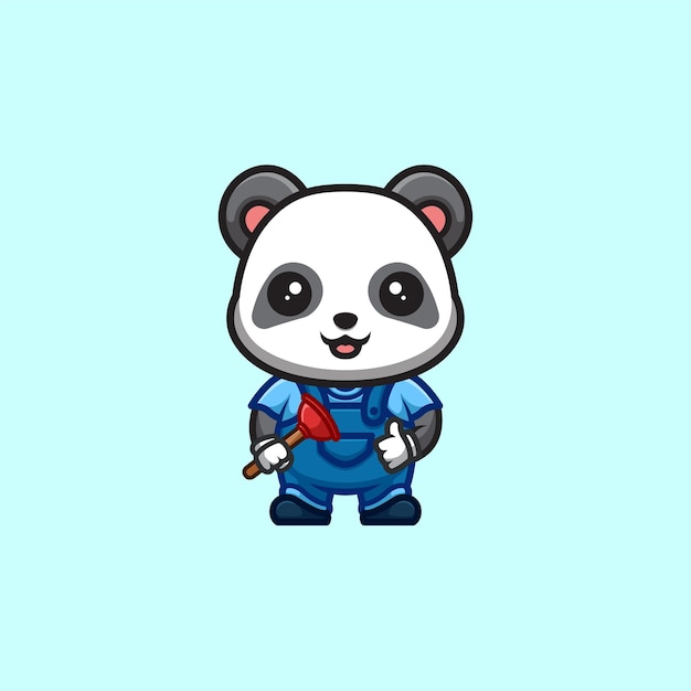 Panda fontanero cute creative kawaii cartoon mascot logo