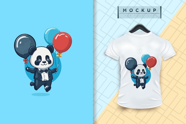 Vector un panda con globos diseño de personajes de dibujos animados planos vector mascota animal naturaleza icono concepto