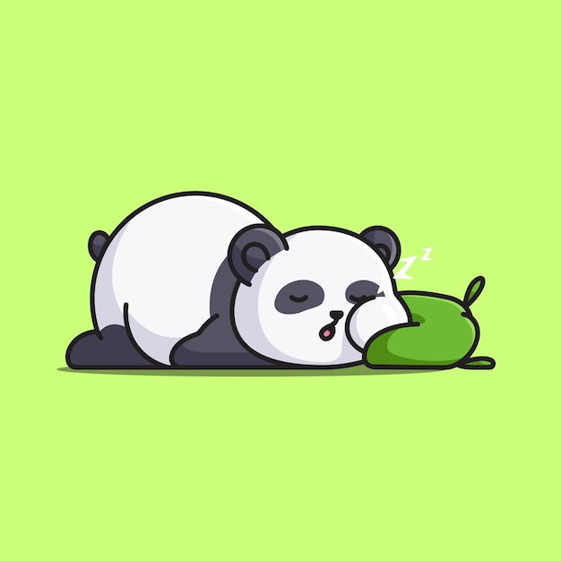 Panda gordo de dibujos animados lindo durmiendo con ilustración de vector de almohada suave