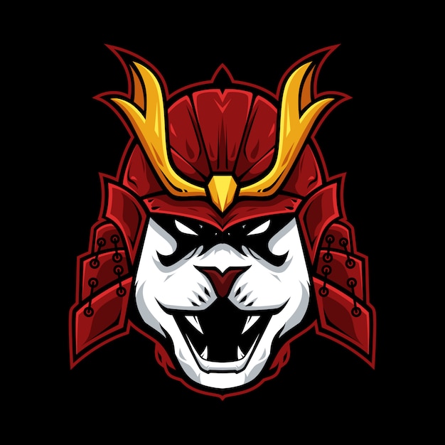 Panda head con samurai hat logo esport ilustración