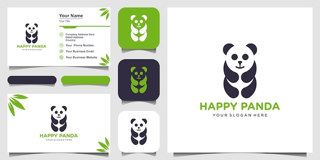 Panda con ilustración de logo de arte lineal
