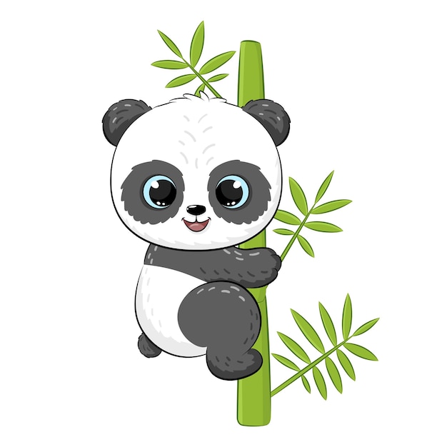 Vector panda lindo en un árbol. ilustración vectorial de una caricatura.