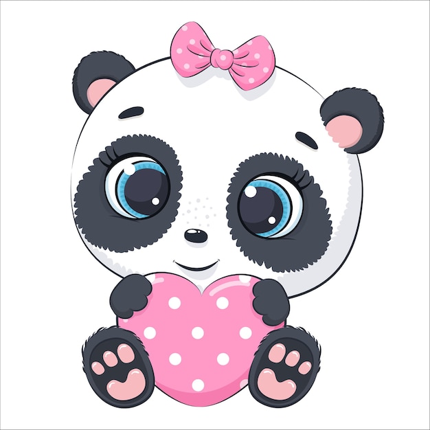 Vector panda lindo bebé con un corazón. ilustración vectorial de dibujos animados.