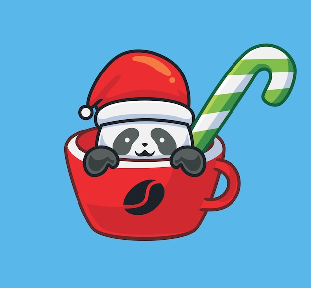 Vector panda lindo con un caramelo. ilustración de navidad de animales de dibujos animados aislados. estilo plano