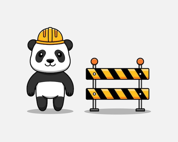 Panda lindo con casco y barricada