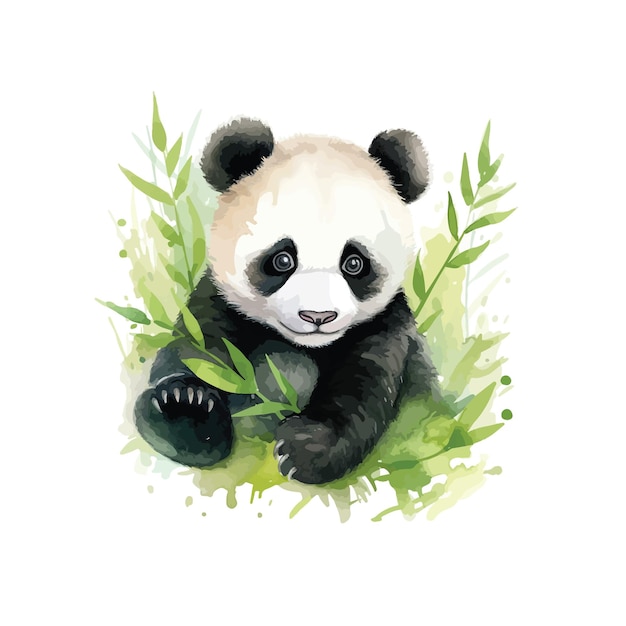 panda lindo comiendo bambú ilustración de acuarela