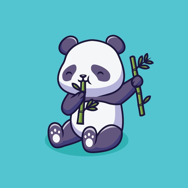 Panda lindo comiendo ilustración de dibujos animados de bambú