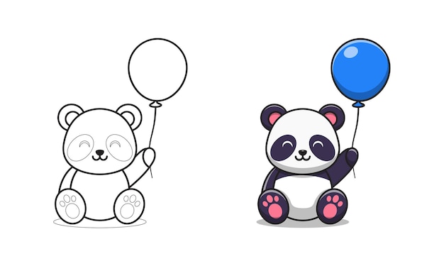 Panda lindo con dibujos animados de globo para colorear | Vector Premium