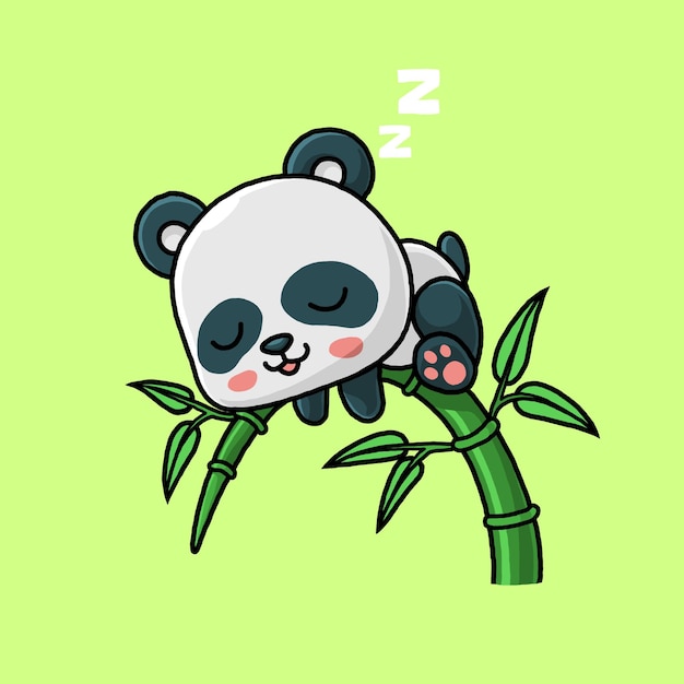 Panda lindo durmiendo en el árbol de bambú | Vector Premium