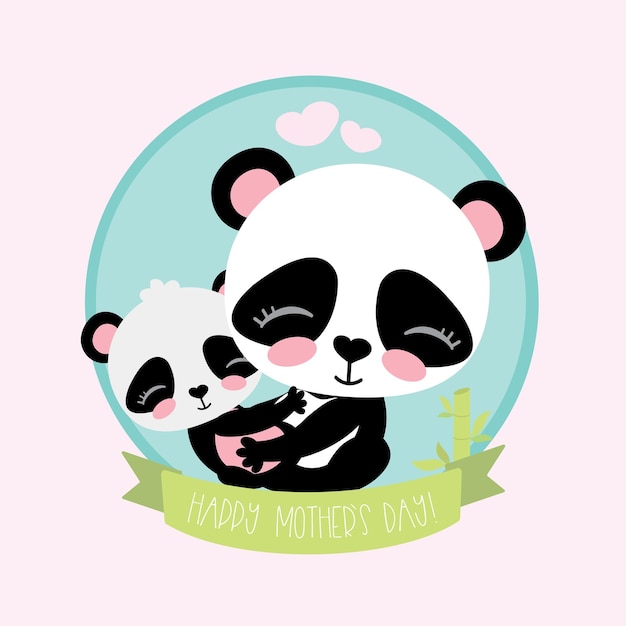 Vector un panda lindo y gracioso con un pequeño panda bebé