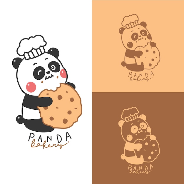 panda lindo de la historieta del logotipo de la mascota para la tienda de la panadería.