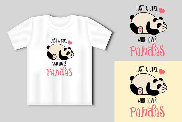 Panda lindo Icono plano sencillo con inscripción divertida Ilustración linda con maqueta de camiseta