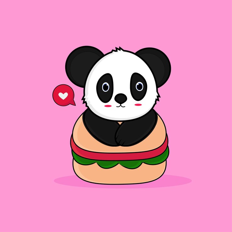 Panda lindo con ilustración de icono de vector de dibujos animados de hamburguesa. Concepto de icono de comida para animales aislado Premium V