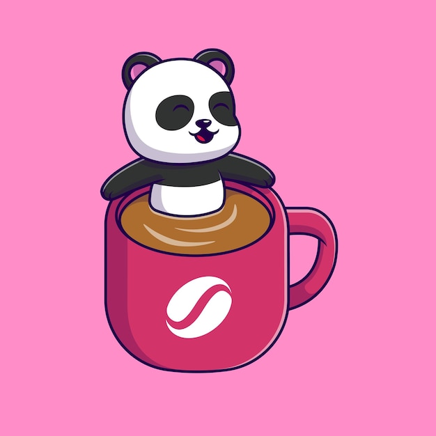 Panda lindo en la ilustración de iconos de vector de dibujos animados de taza de café.