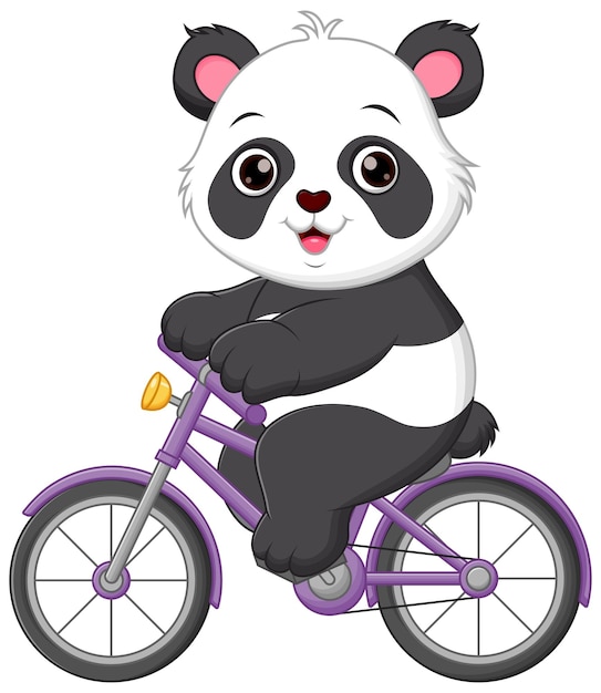 Panda lindo montando en bicicleta icono de dibujos animados vectorial ilustración icono de deporte animal concepto