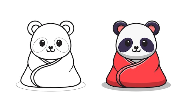 Panda lindo con páginas para colorear de dibujos animados de manta para  niños | Vector Premium