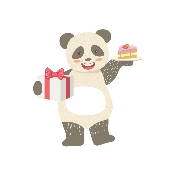 Vector panda lindo personaje animal que asiste a la fiesta de cumpleaños