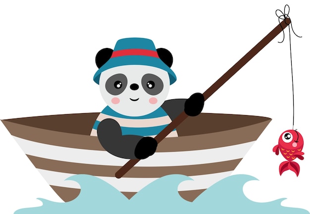 Un panda lindo pescando en un barco