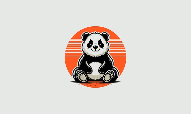 Panda lindo está sentado detrás de él hay un gran diseño de mascota vectorial de la luna