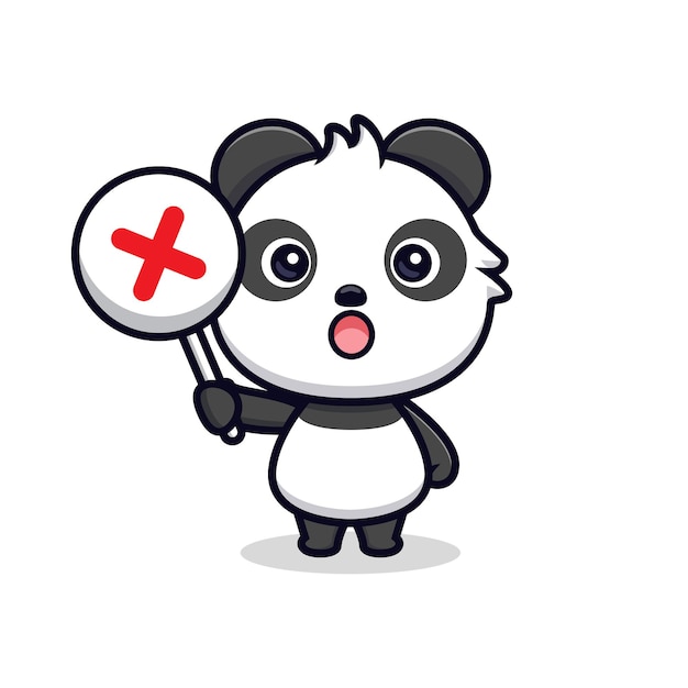 Panda lindo con signo incorrecto o signo de cruz. Ilustración de vector de mascota de dibujos animados de animales