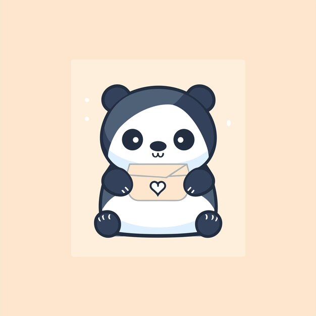 Vector panda lindo con sobre carta de amor con cutie panda ilustración vectorial