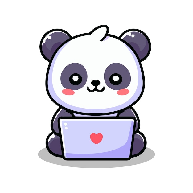 panda lindo trabajando en un portátil ilustración vectorial de dibujos animados