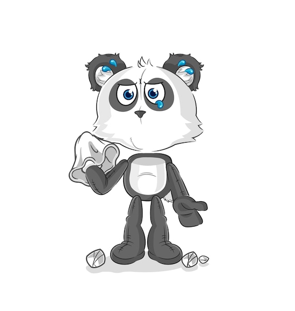 Panda llora con un vector de mascota de dibujos animados de tejido