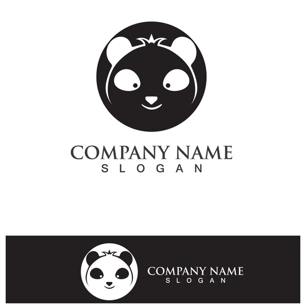 Panda logo cabeza en blanco y negro