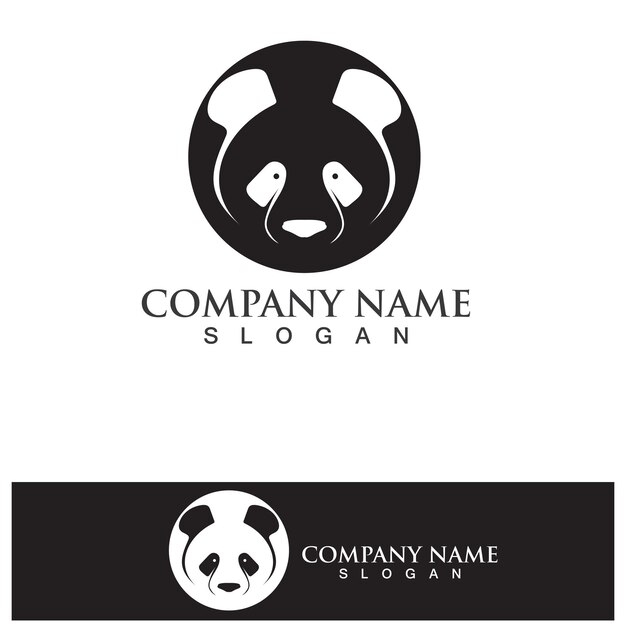 Panda logo cabeza en blanco y negro