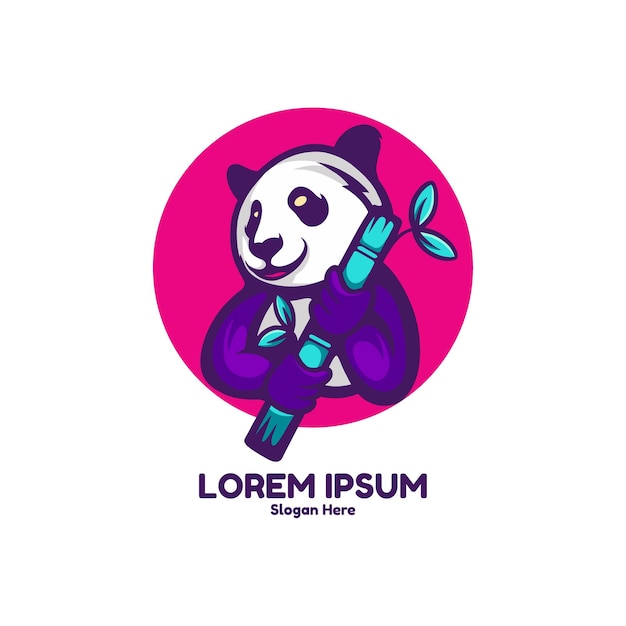 Vector panda con logotipo de personaje de bambú