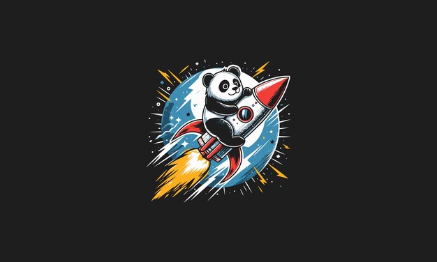 Panda montando un cohete en el diseño de obras de arte vectorial de la galaxia