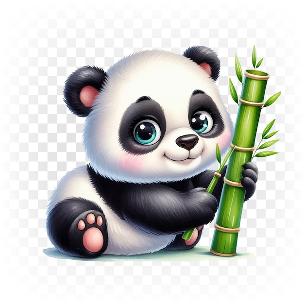 Panda un oso de peluche con bambú ilustración en un fondo transparente