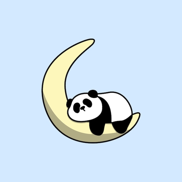 Panda perezoso durmiendo en la ilustración de vector de dibujos animados de luna