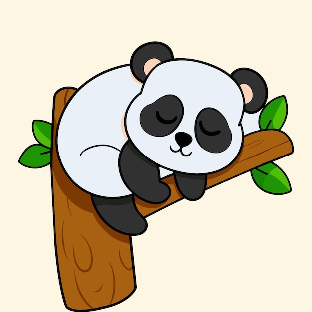 Panda perezoso durmiendo en una ilustración vectorial de dibujos animados de una rama