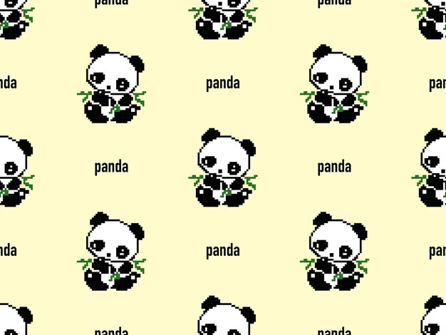 Panda personaje de dibujos animados de patrones sin fisuras sobre fondo amarillo estilo Pixel
