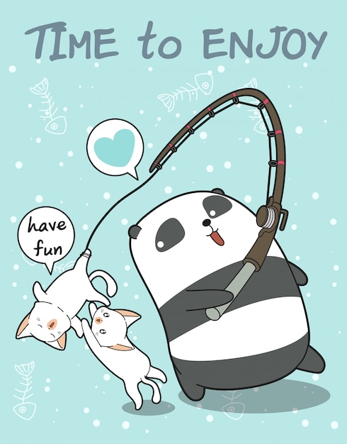 Panda pescador y personaje de gatos lindos