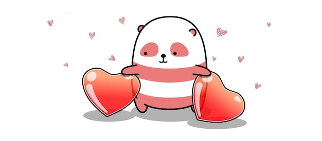 un panda rosa kawaii con corazones grandes