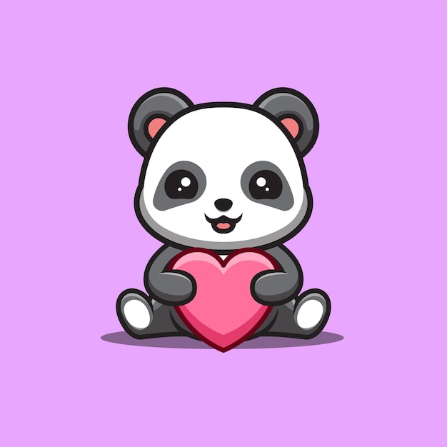 Vector panda sentado amor lindo creativo kawaii mascota de dibujos animados logo