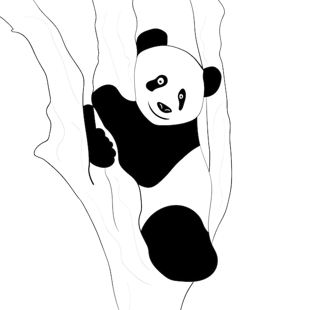 Panda sentarse en el árbol LineArt HandDrawn