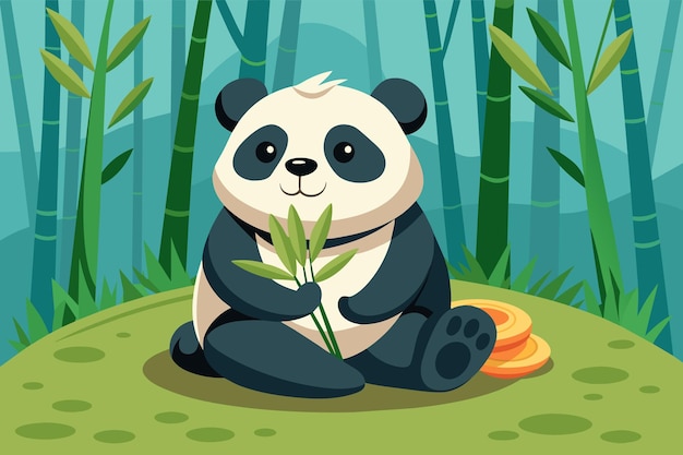 Un panda sereno disfrutando de un momento tranquilo de soledad mientras disfruta del sabor del bambú fresco