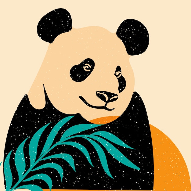 Panda sobre un fondo de hojas tropicales Avatar insignia cartel plantillas de logotipo impresión Ilustración