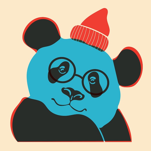 Panda con sombrero Avatar insignia cartel logotipo plantillas imprimir ilustración vectorial