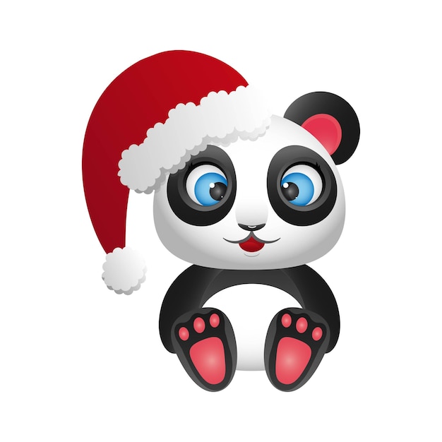 Panda con sombrero rojo. lindo oso de dibujos animados. año nuevo .