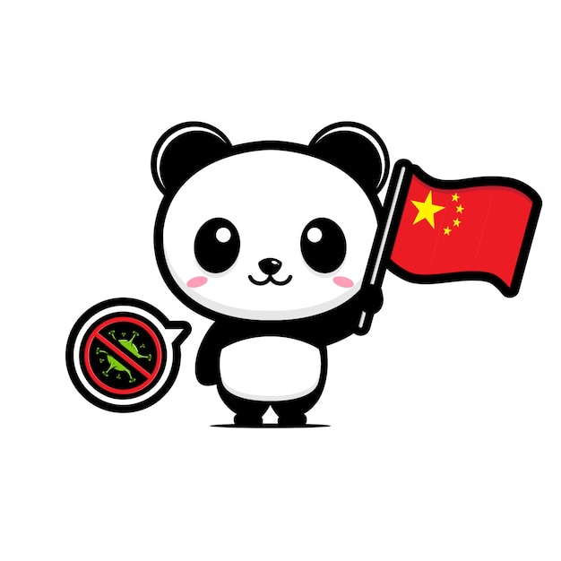 panda sostenga la bandera china que prohíbe el coronavirus